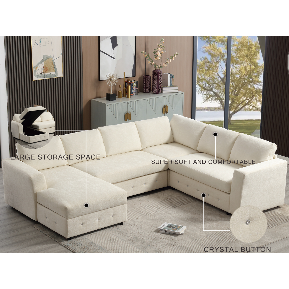 110.75" Modern U Shaped Sectional Sofa