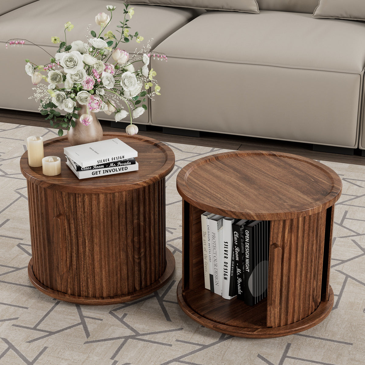 2-Piece Round Coffee Table Set, Modern Nesting Side Tables