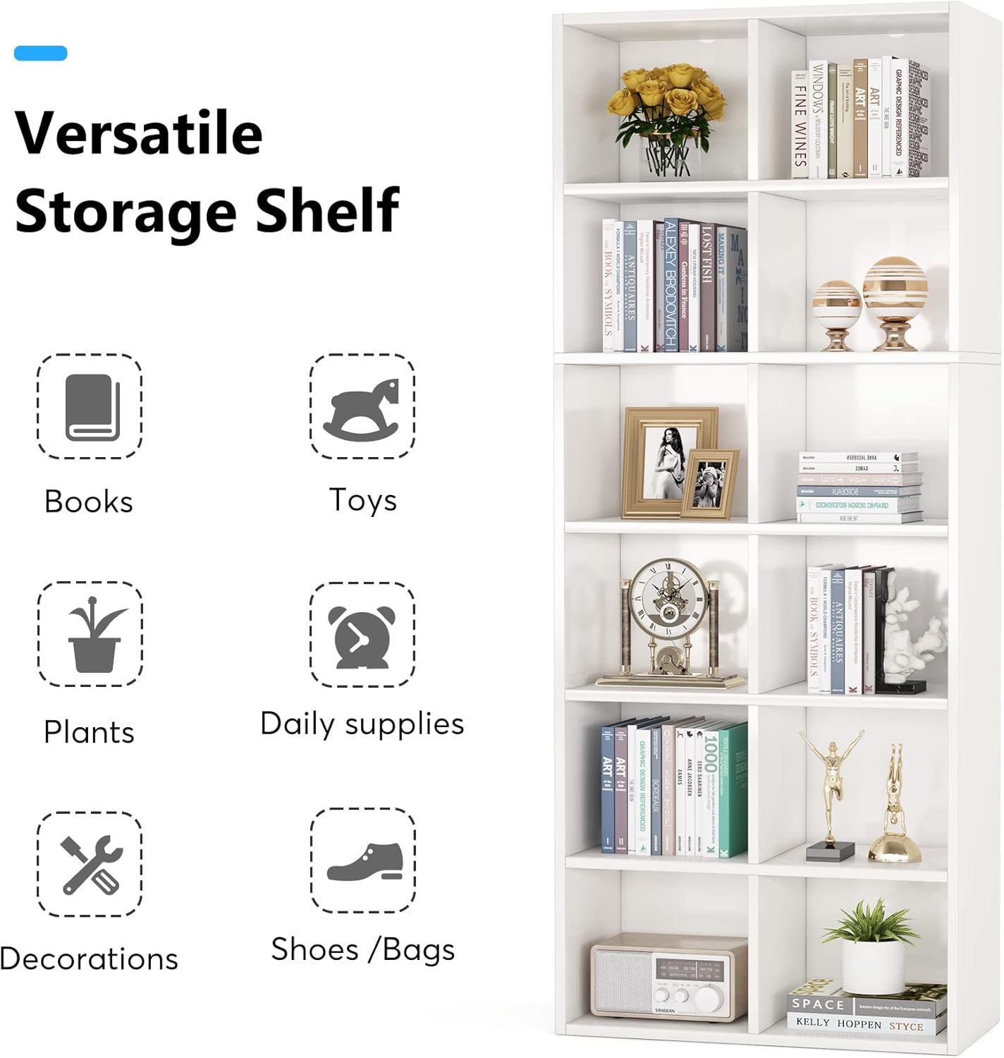71.65" White Narrow 12-Cube Modern Bookcase