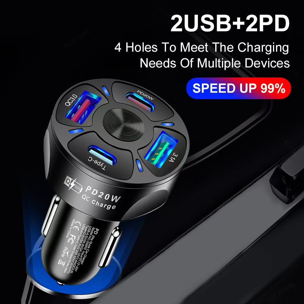2-USB 2-PD Car Cigarette Lighter Plug Charger