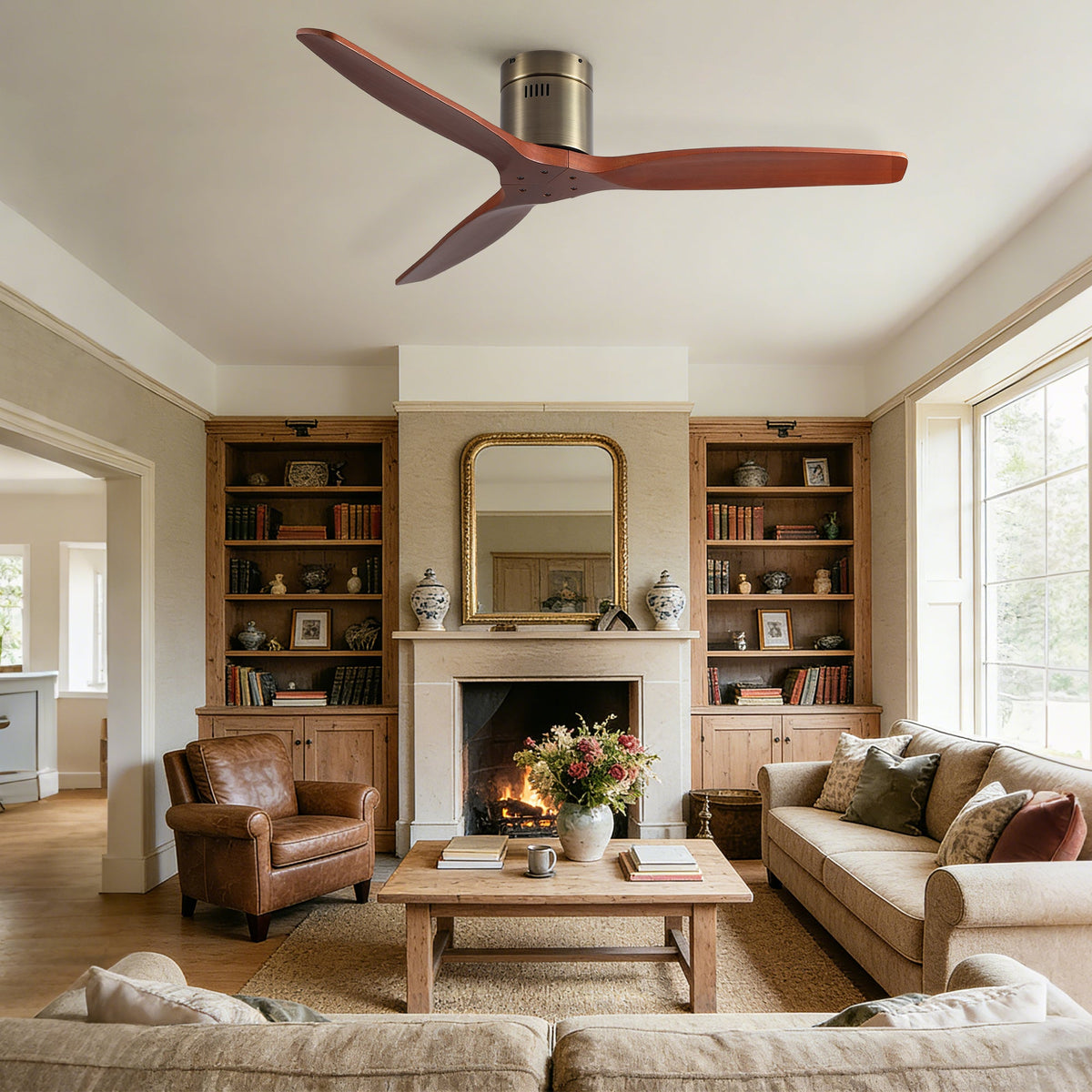 52 Inch American Farmhouse Rustic Elegance Classical Solid Wood Ceiling Fan