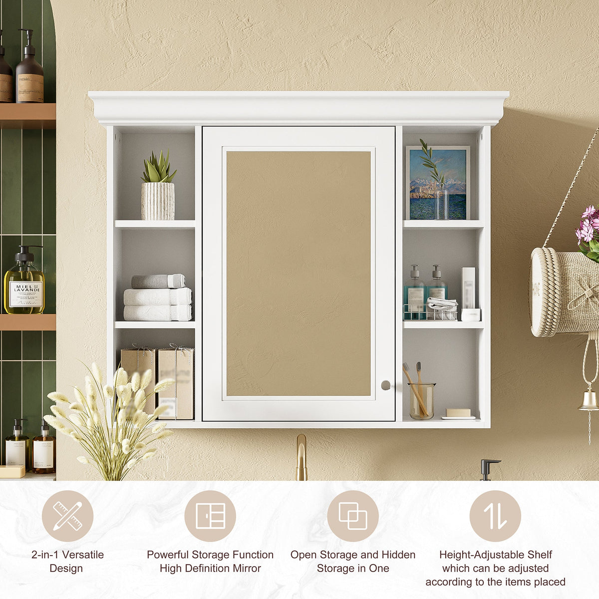 35" x 28" White Wall Mounted Bathroom Storage Cabinet