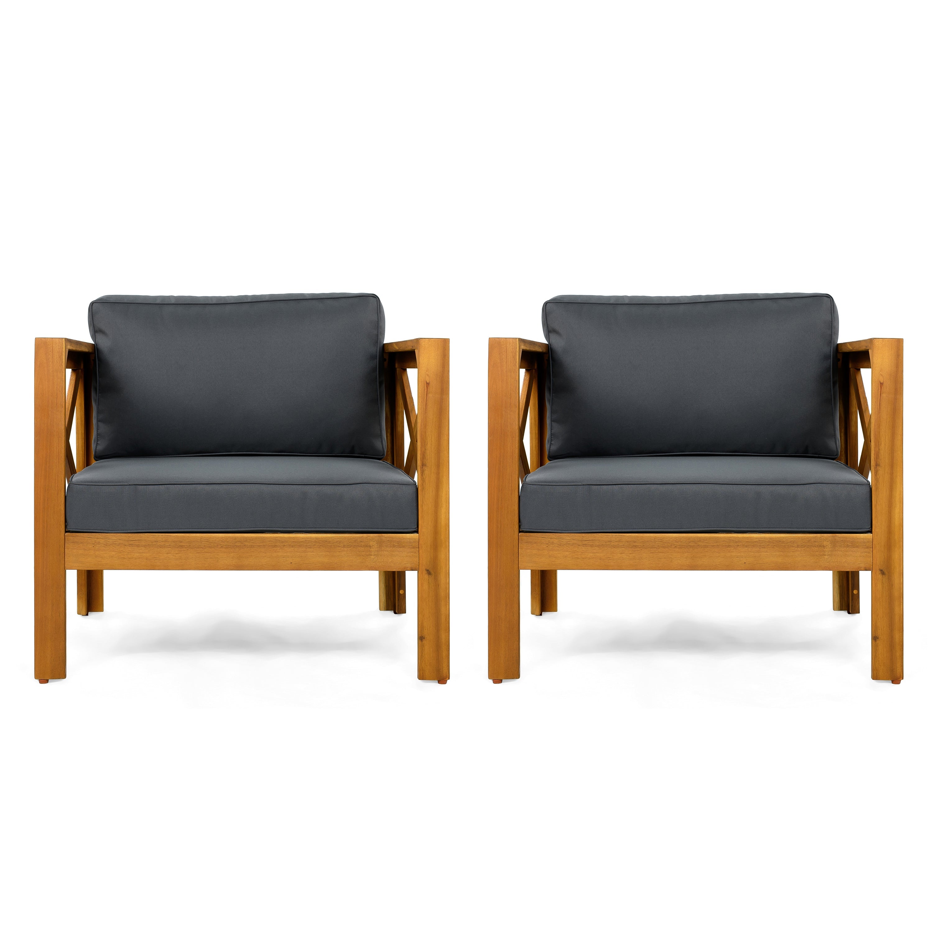 Outdoor Acacia Wood Club Wooden Armchair with Cushions (Set of 4)