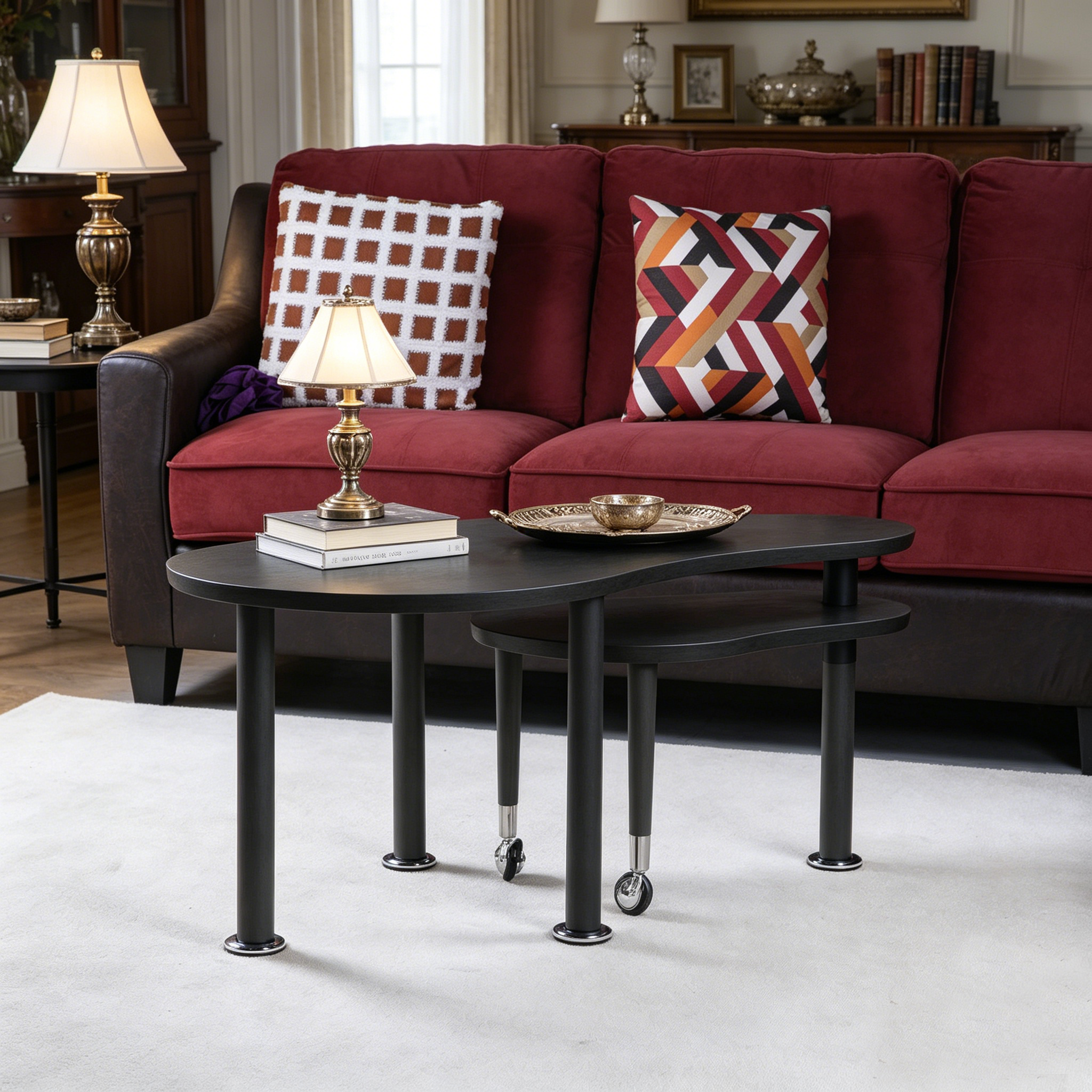 Contemporary Rotatable Cocktail Table with Solid Rubber Wood Legs