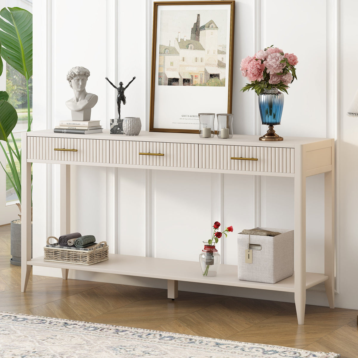 U_Style 60" Painted Console Table with 3 Drawers