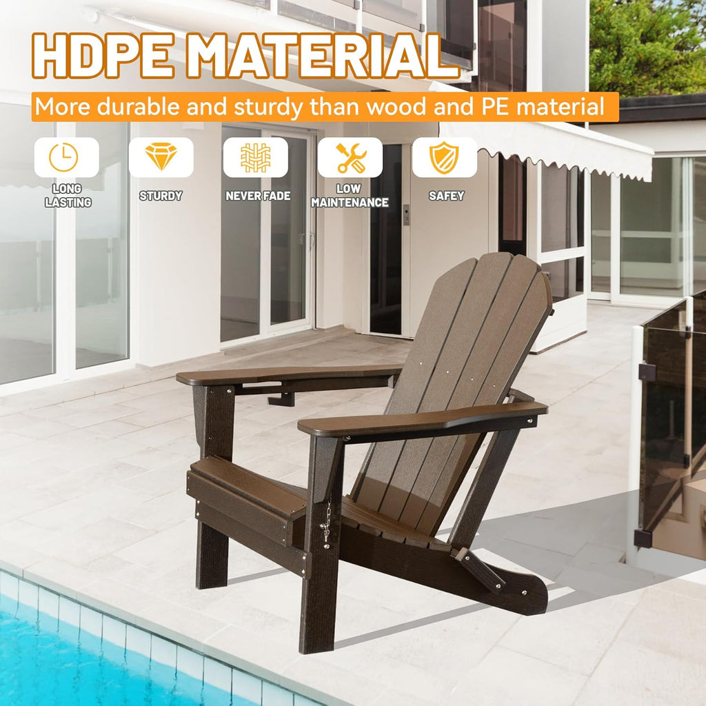 Folding HDPE Adirondack Chair with Cup Holder - Brown