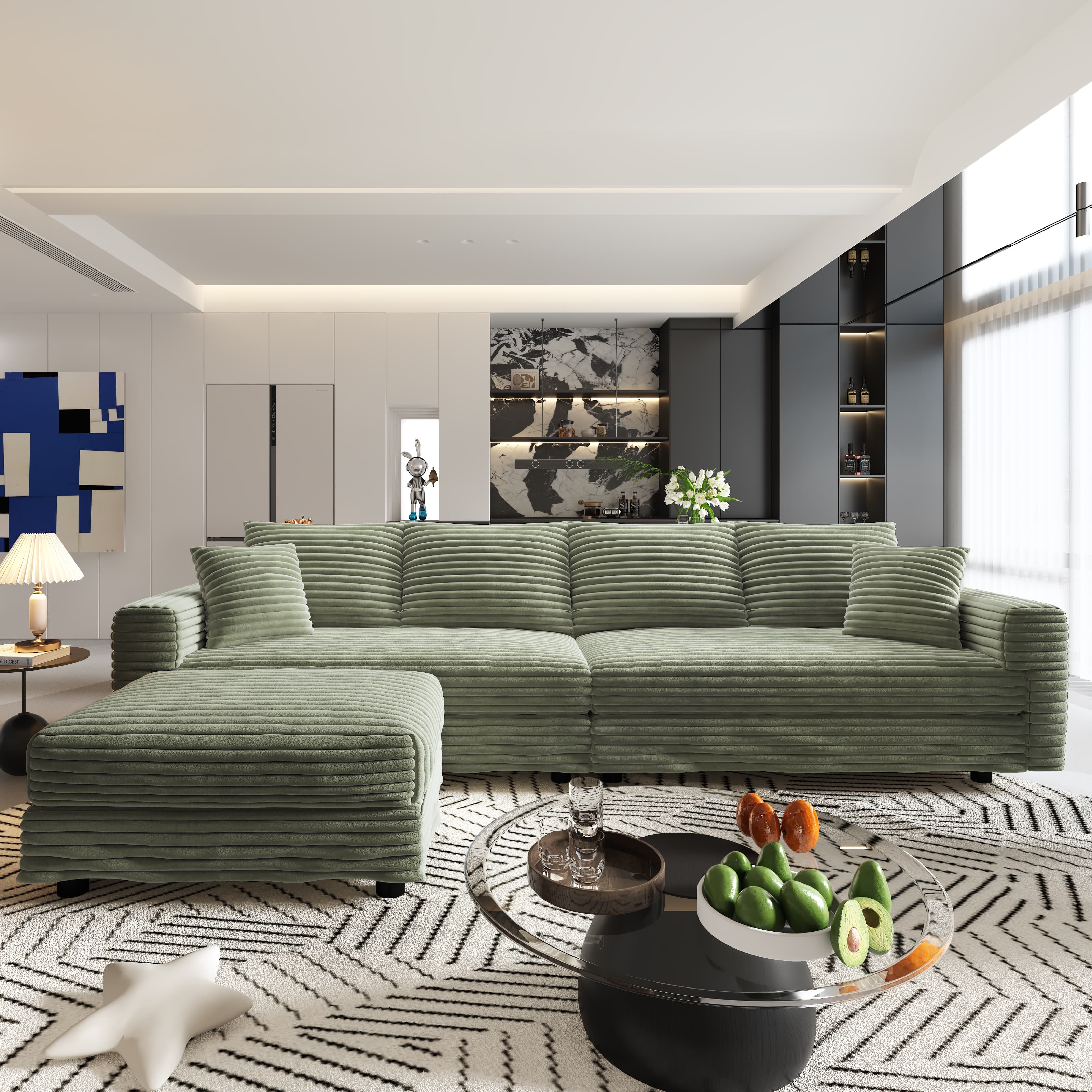 Plush Corduroy 4-Seat Sofa