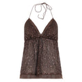 Sequin-embellished Mesh Halter-neck Lace-up Vest