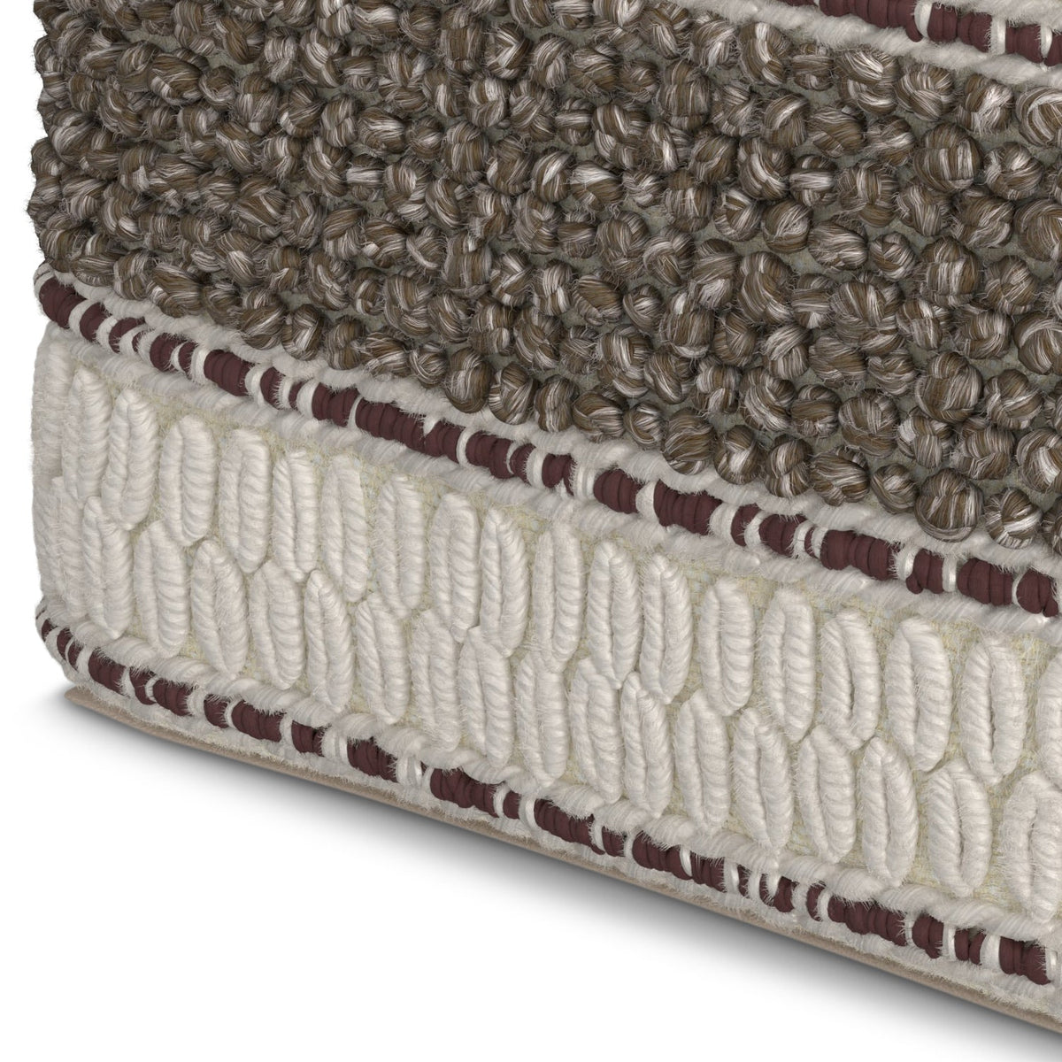 Grady 18 Inch Wide Square Pouf in Brown/Natural Handloom Wool and Cotton