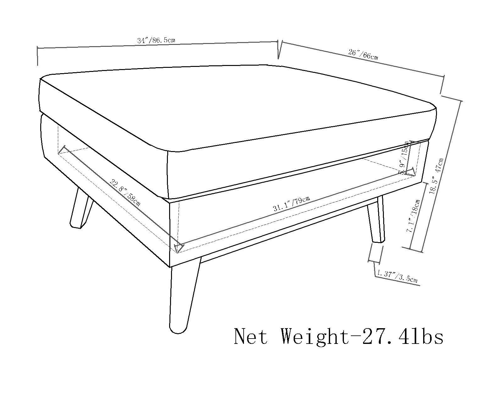 Owen 34 Inch Wide Coffee Table Storage Ottoman in Distressed