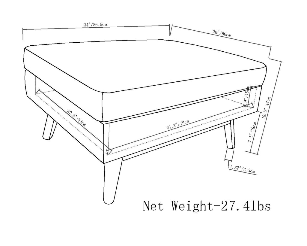 Owen 34 Inch Wide Coffee Table Storage Ottoman