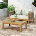 Outdoor Acacia Wood and Wicker Loveseat and Coffee Table Set with Cushions