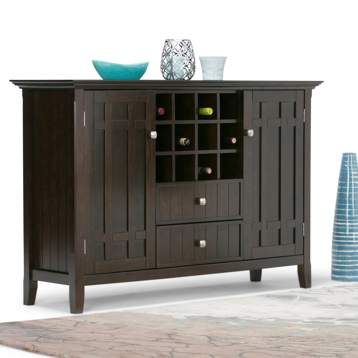 Bedford 54 Inch Wide Solid Wood Sideboard Buffet and Wine Rack