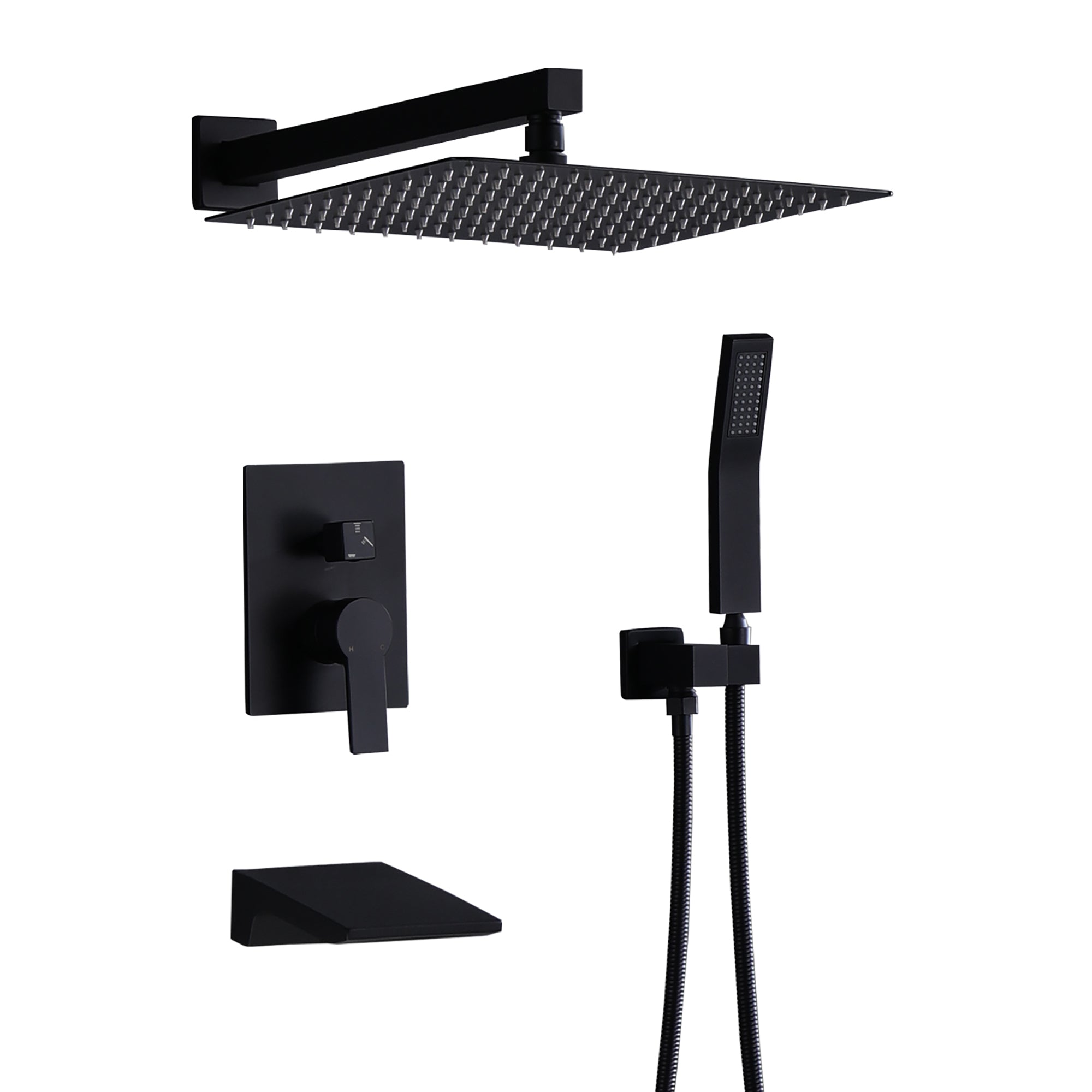 Black Shower System with Tub Spout