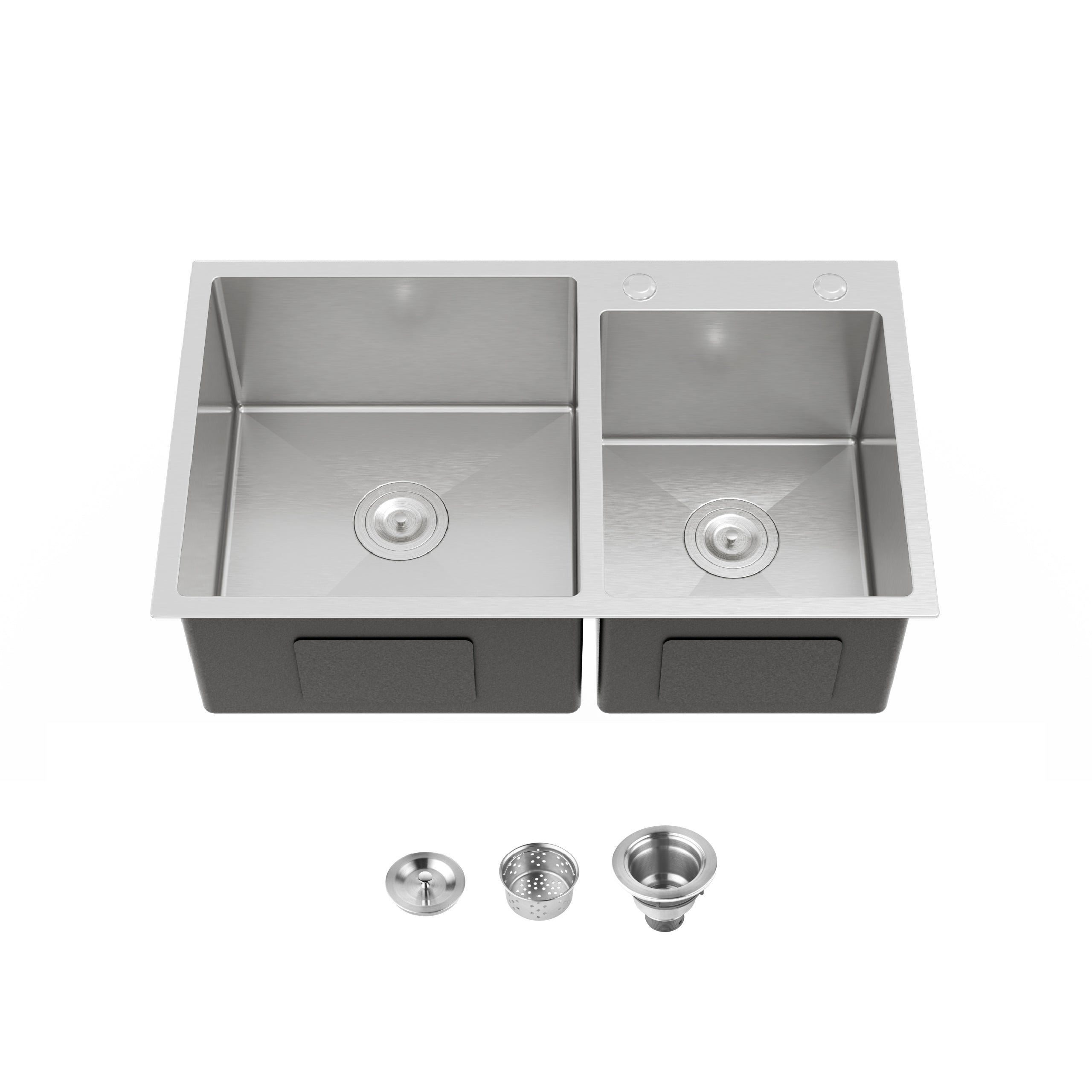 Stainless Steel Kitchen Sink, 32″x19″ Double Bowl in Brushed Nickel