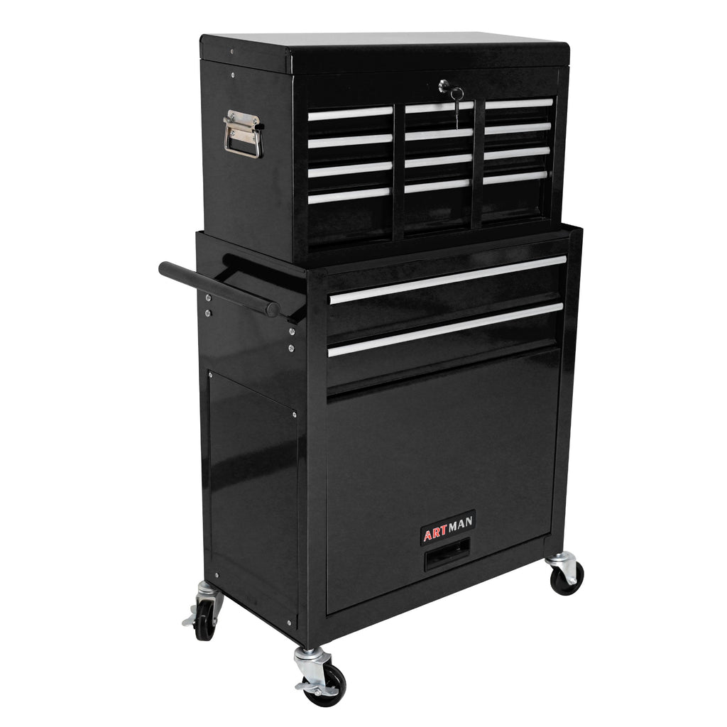 High Capacity Rolling Tool Chest with Wheels and Drawers, 8-Drawer Tool Storage Cabinet--BLACK