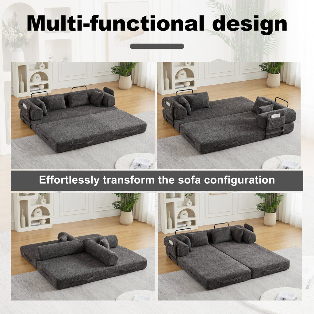 78.7-Inch Convertible Sleeper Sofa Bed with Cylindrical Pillow