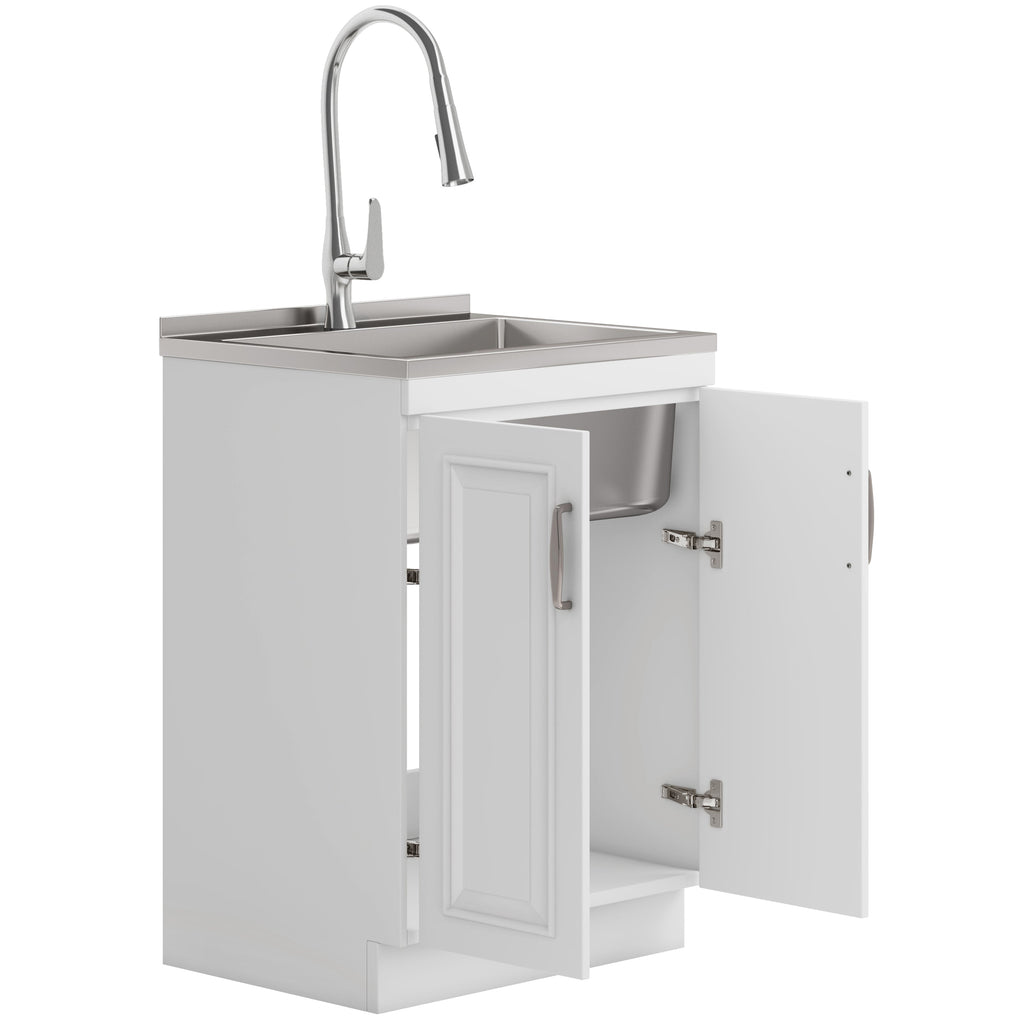 Darwin Deluxe 24" Laundry Cabinet with Pull-out Faucet and Stainless Steel Sink
