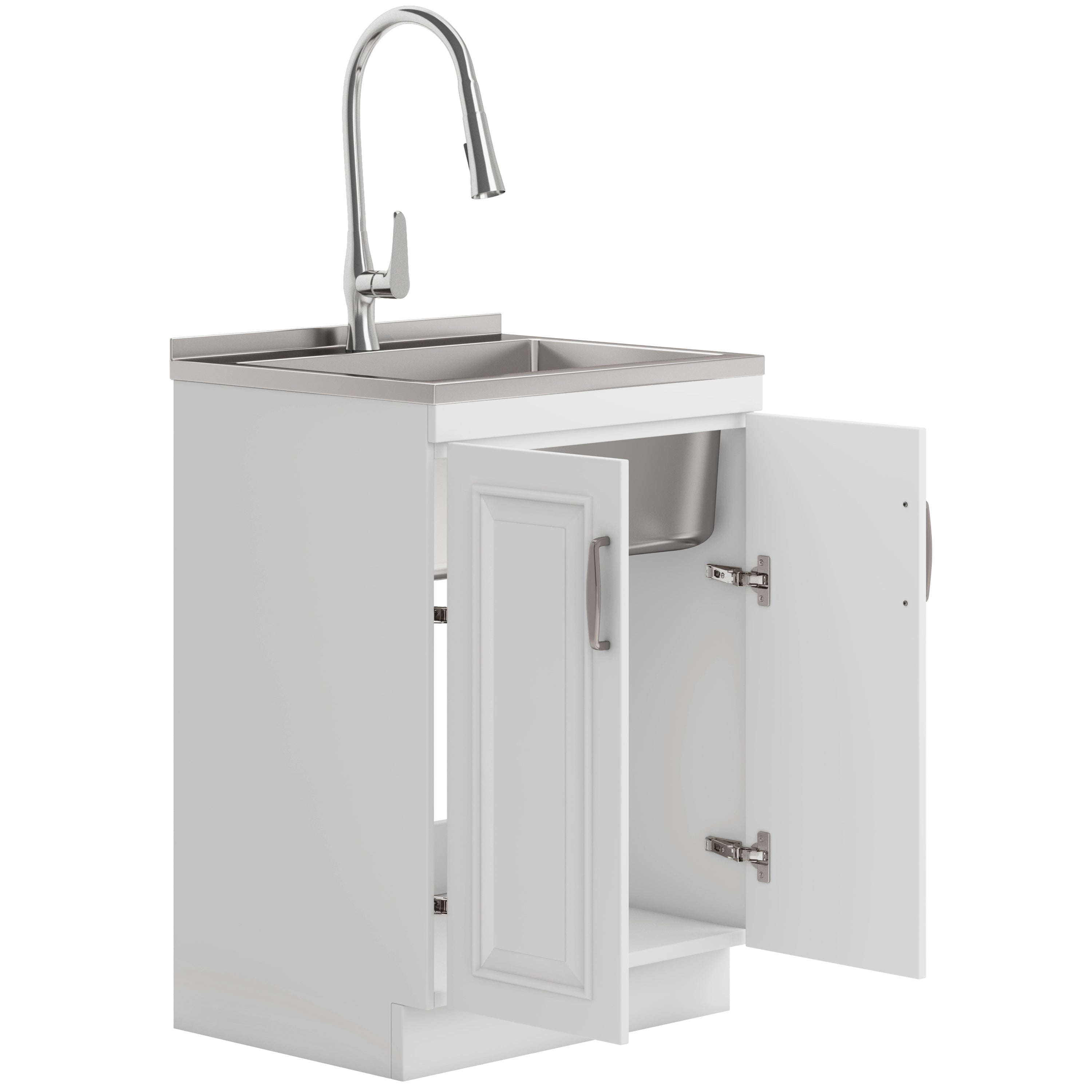 Darwin Deluxe 24" Laundry Cabinet with Pull-out Faucet and Stainless Steel Sink