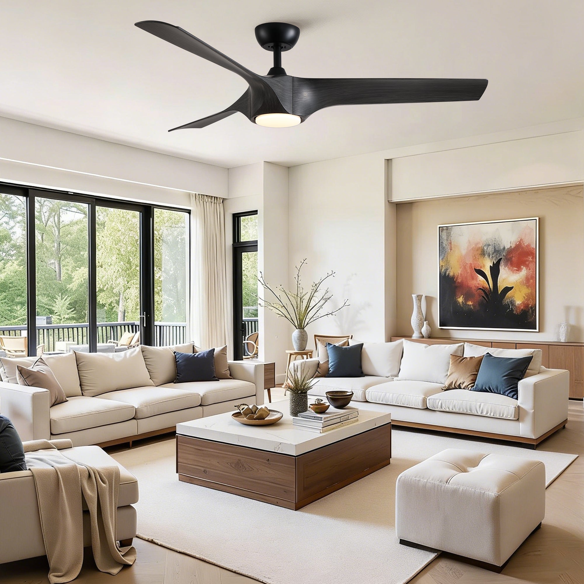 56" Modern Farmhouse Reversible Quiet Motor Ceiling Fan Light