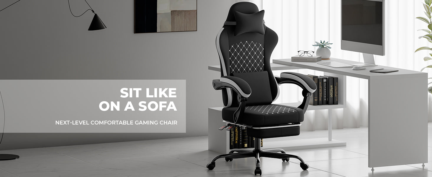 Gaming Chair with Massage and Footrest