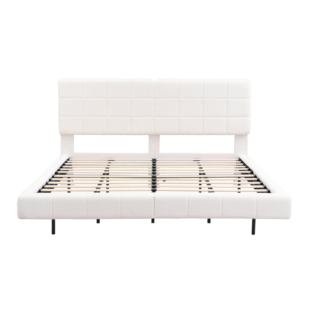 White Boucle Floating Bed with Light, King
