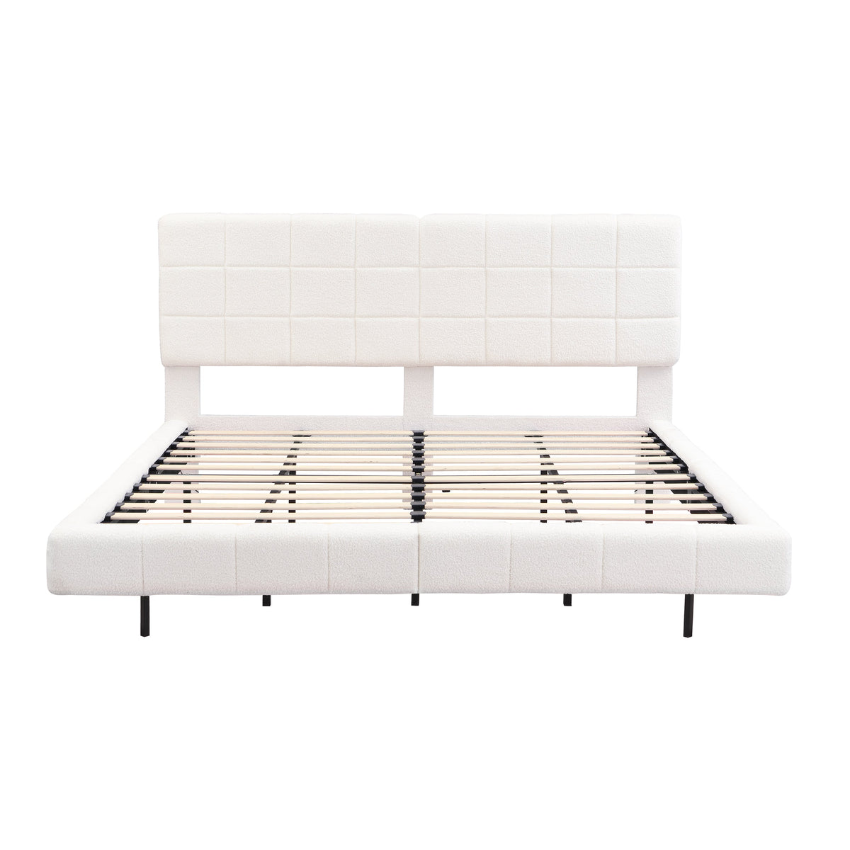 White Boucle Floating Bed with Light, King