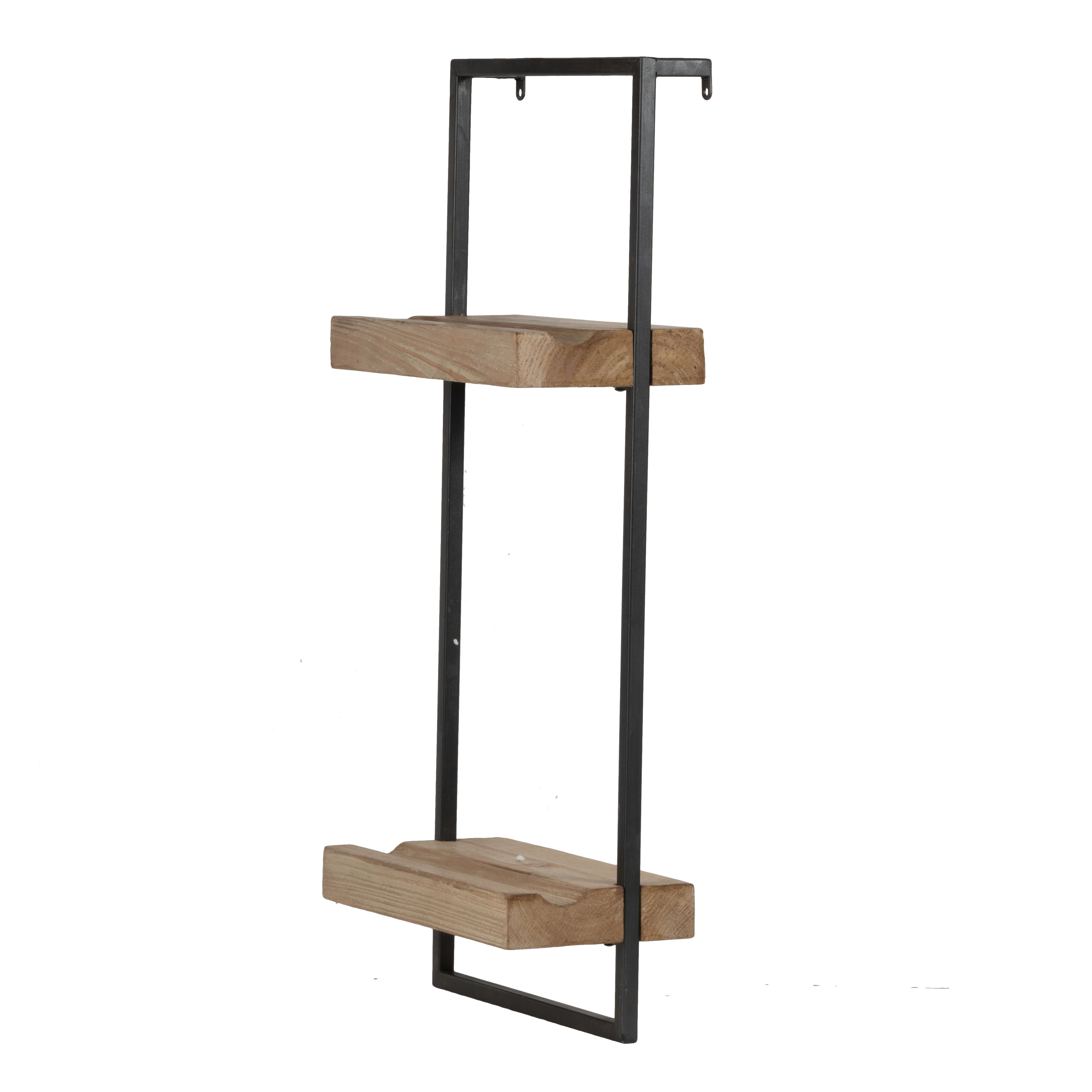 12" x 6" x 27" Iron and Wood Wall Shelf With Two Shelves