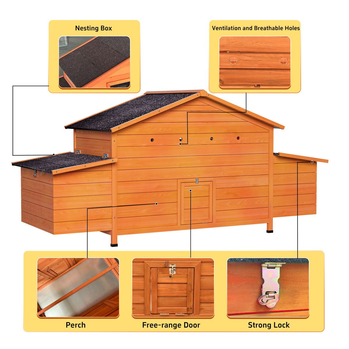 Large Wooden Chicken Coop with 2 Nesting Boxes