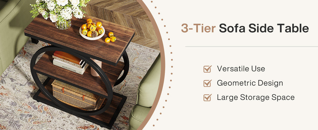 End Table Set of 2 with 3 Storage Shelves