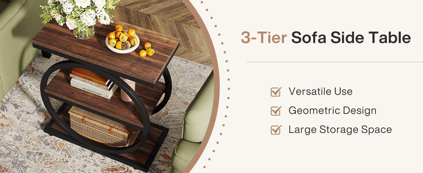 End Table Set of 2 with 3 Storage Shelves