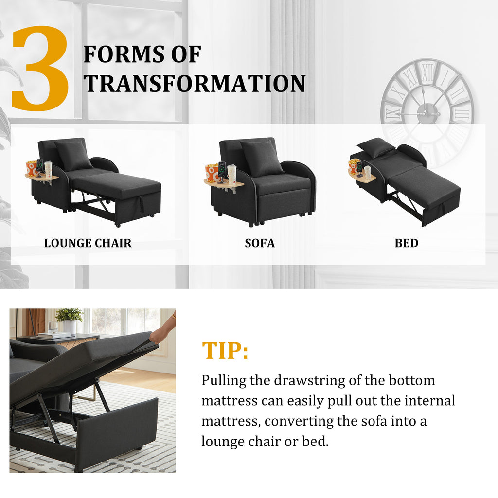 Sleeper Sofa Chair Bed - 3 In 1 Convertible Armchair