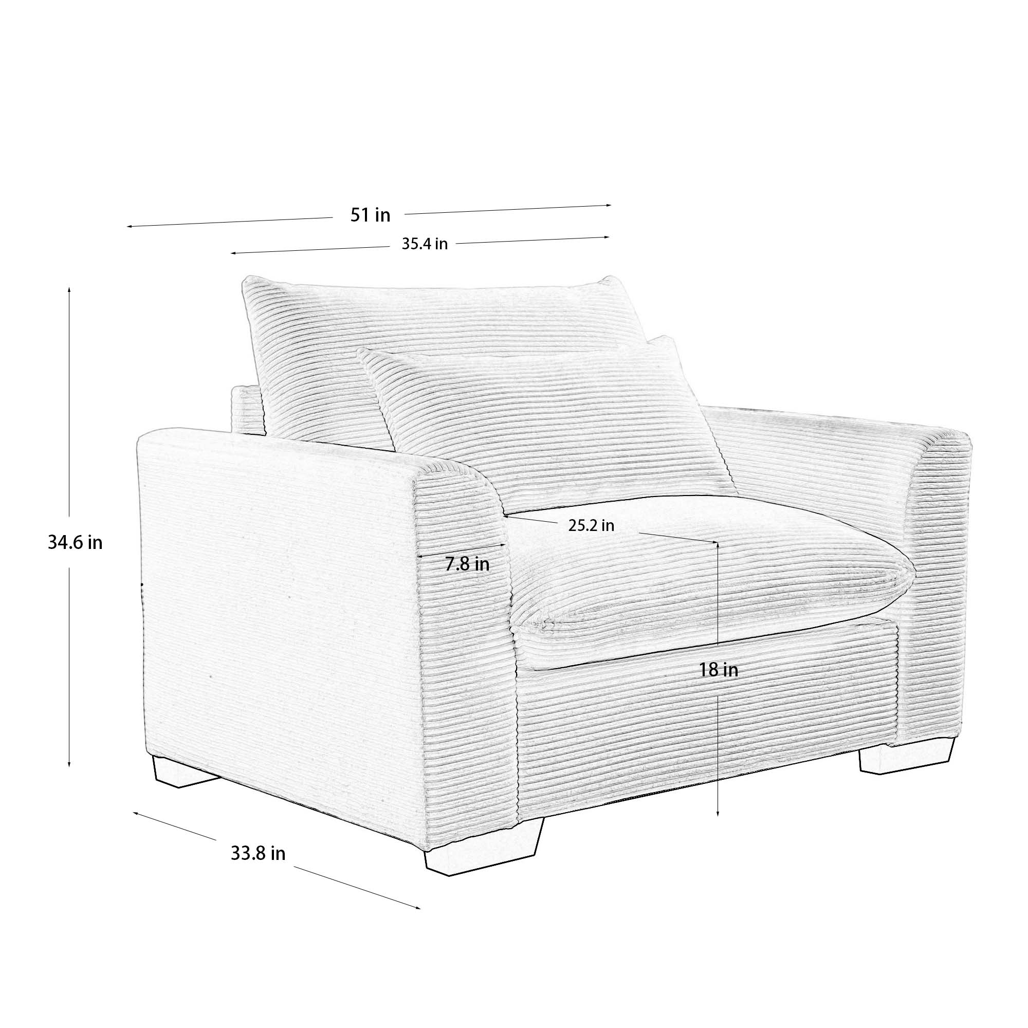 Green Corduroy Deep Seat Single Sofa Accent Chair