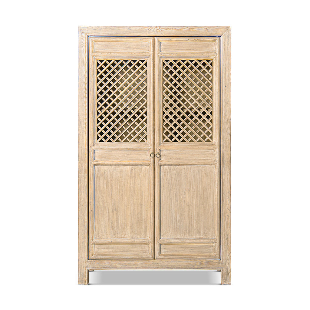 Arden 83" Tall Solid Reclaimed Pine Lattice 2-Door Bookcase