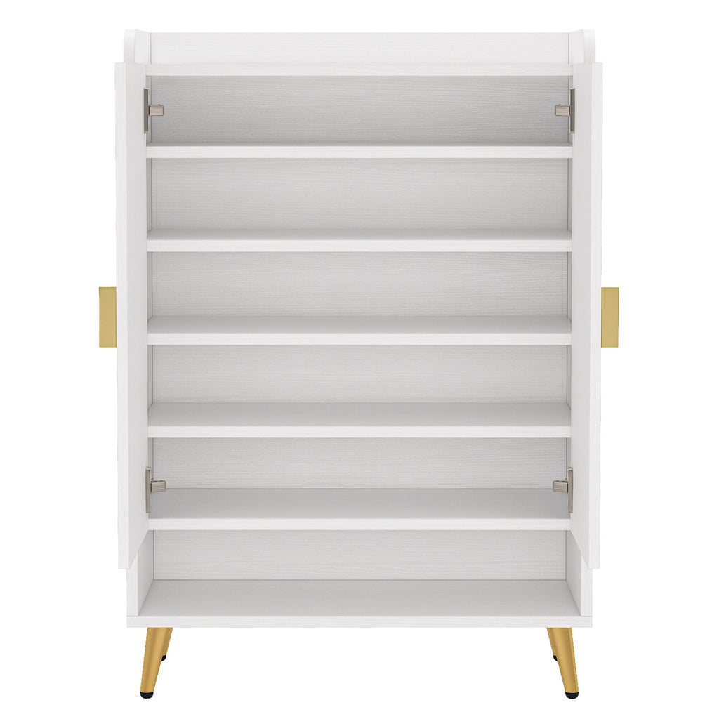 29.6" White and Gold Shoe Cabinet