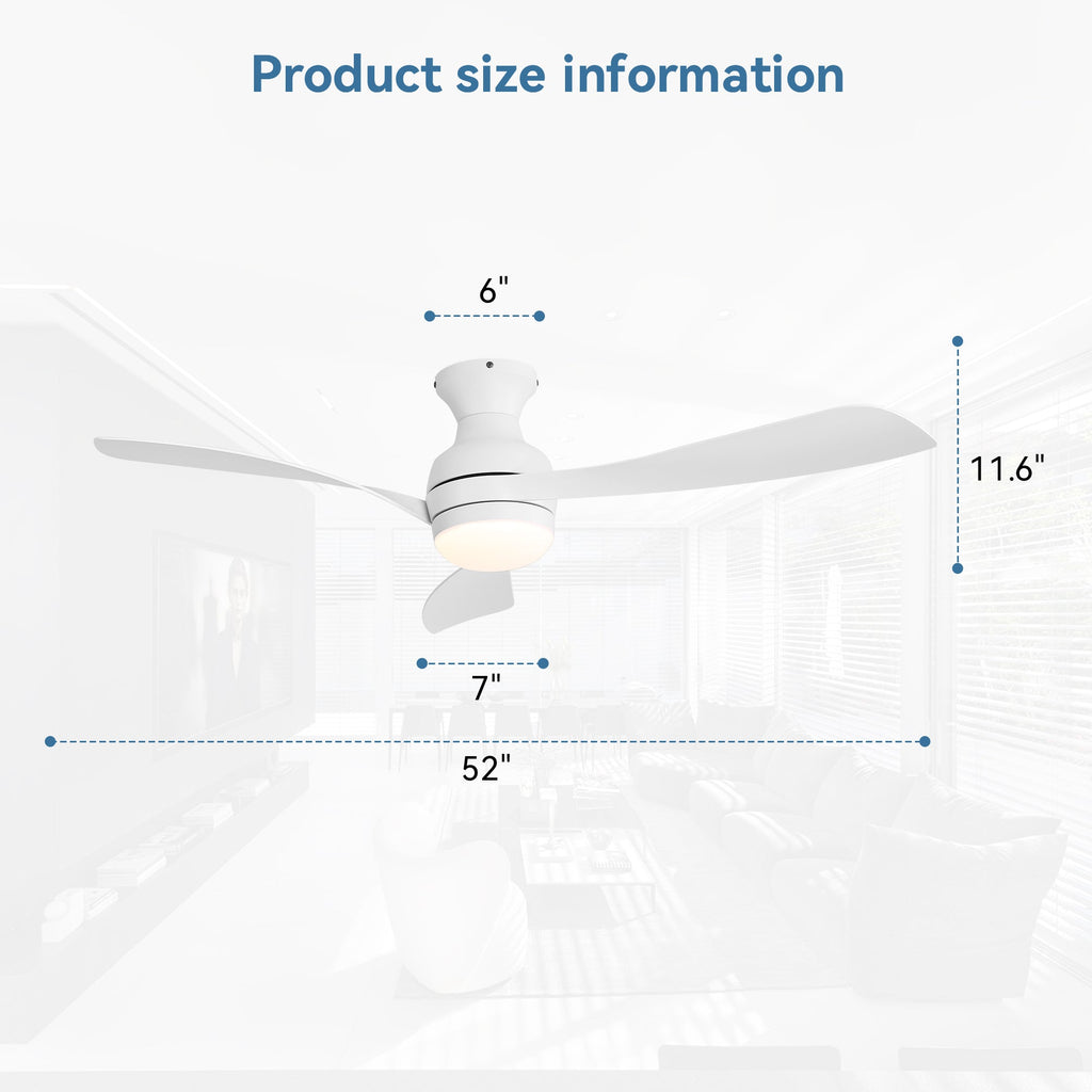 52" Low Profile Ceiling Fan with Lights, Quiet Reversible DC Motor