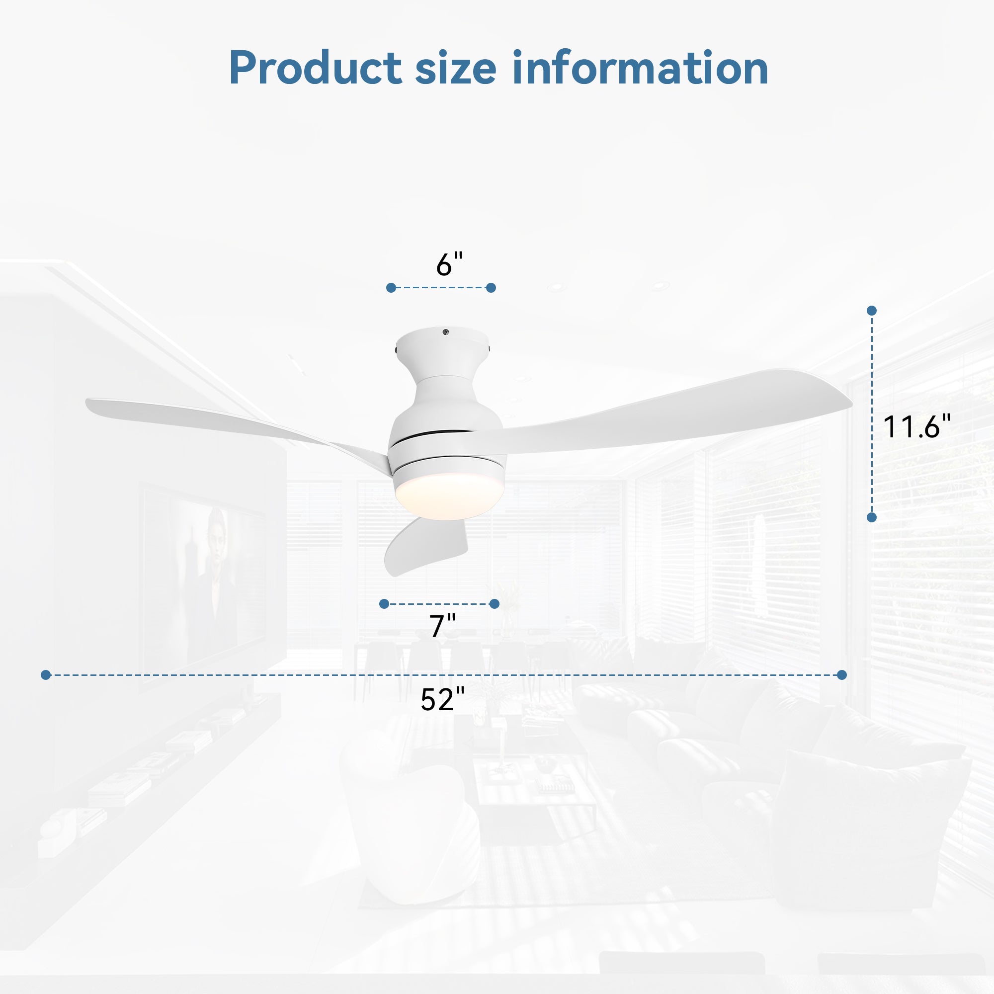 52" Low Profile Ceiling Fan with Lights, Quiet Reversible DC Motor