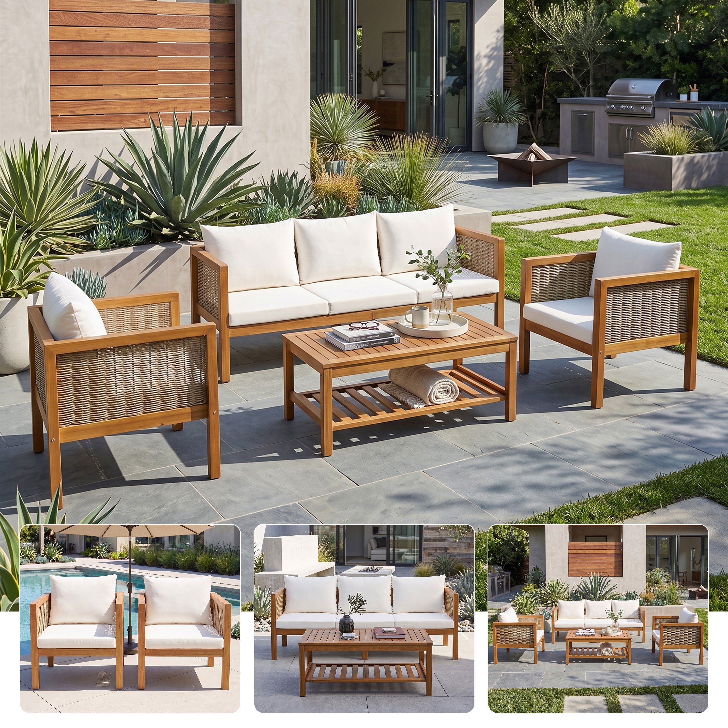 4 Pieces Patio Sofa Set Outdoor Seating Group