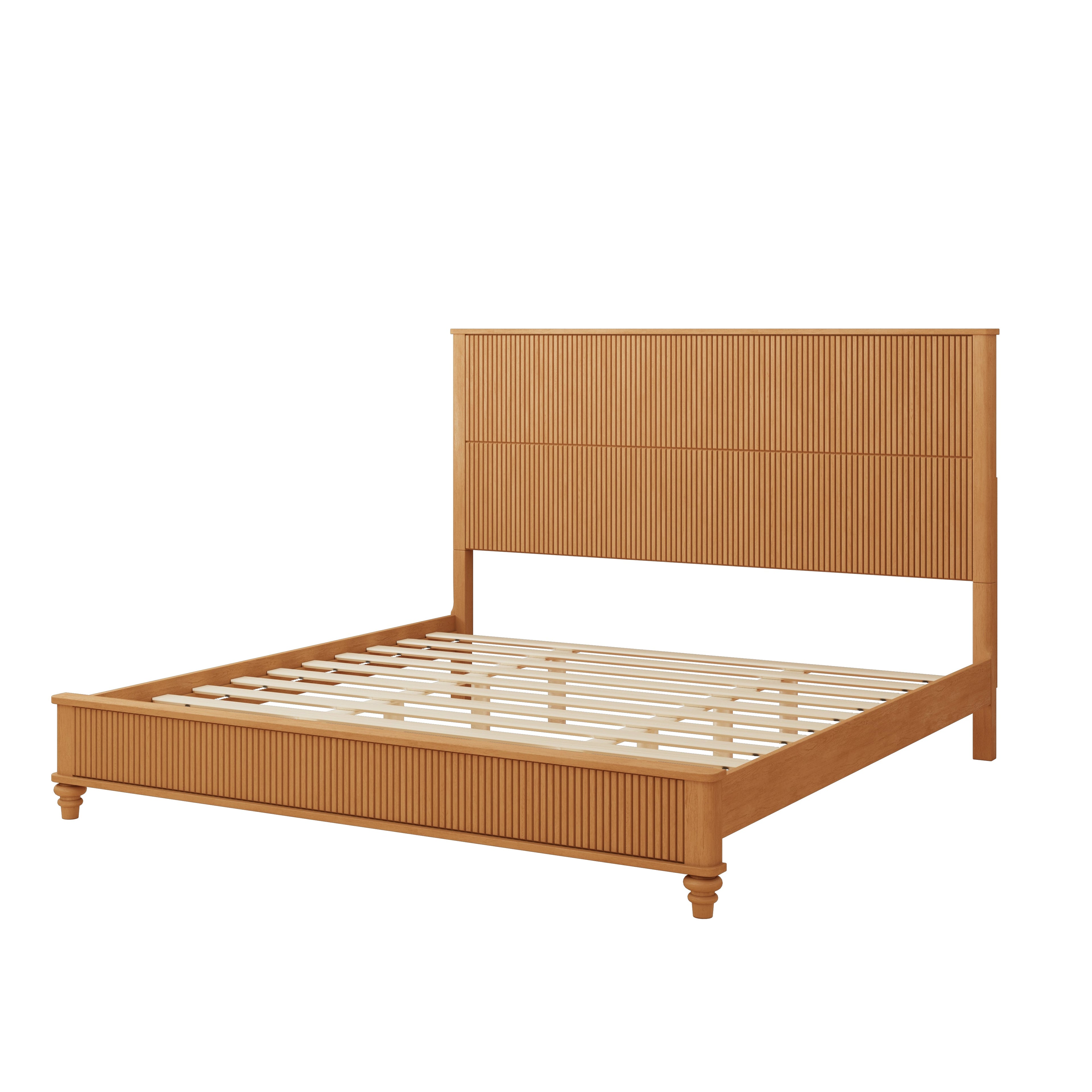 Solid Wood King Bed Frame with Tall Headboard