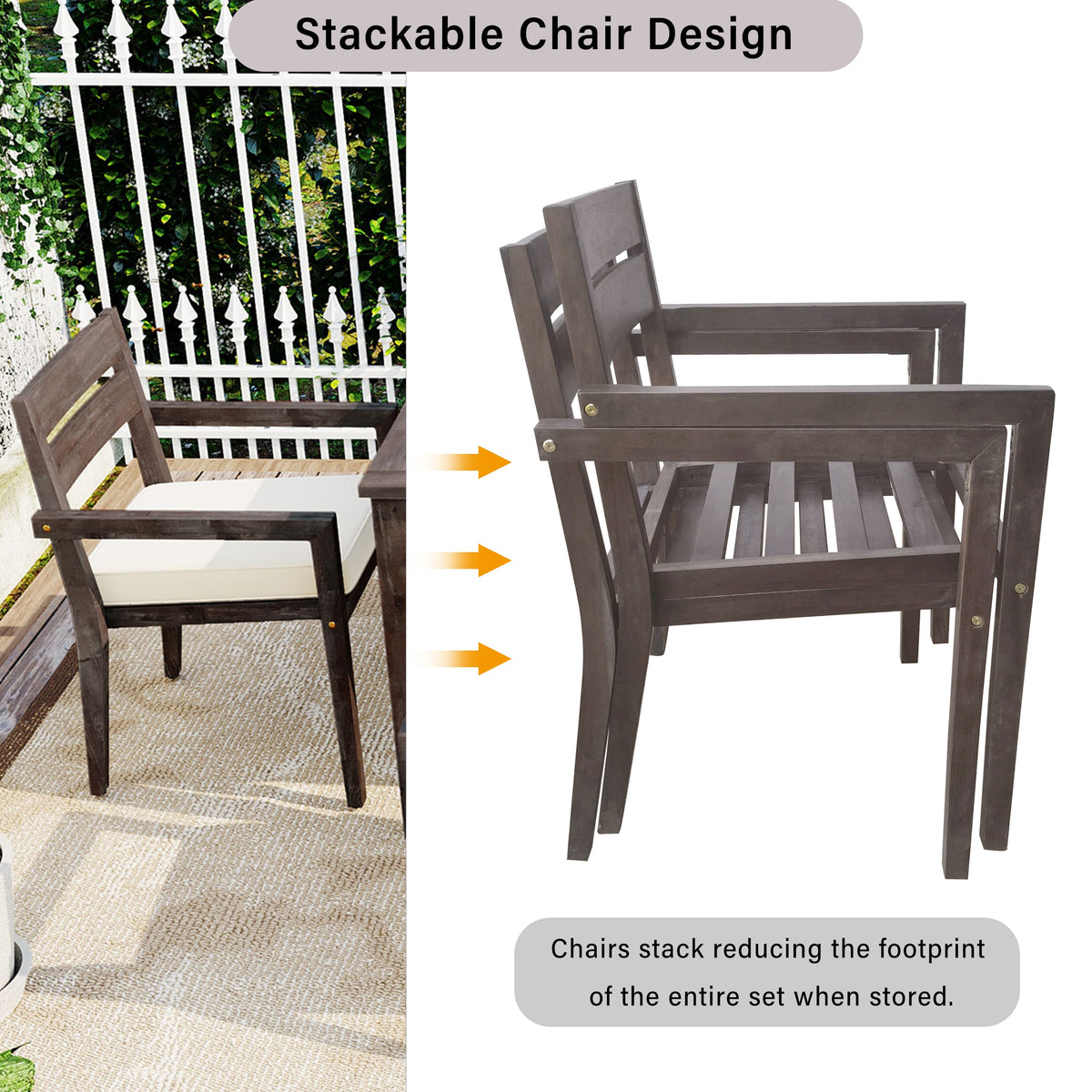 7-Piece Acacia Wood Outdoor Dining Set with Cushions