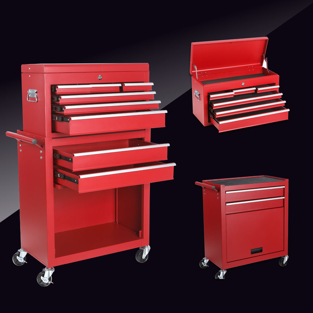 8-Drawer Rolling Tool Storage Cabinet with Detachable Top Tool Box