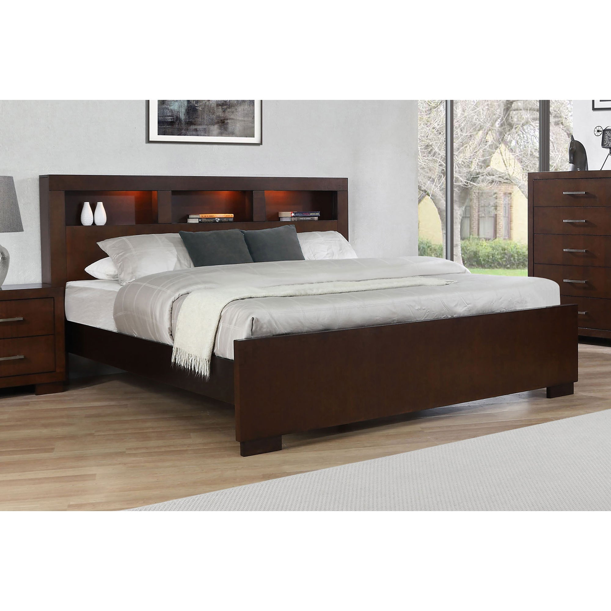 Ardino Cappuccino California King Bed with Bookcase Headboard