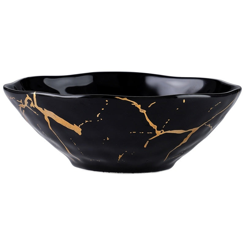 Large Porcelain Bowl With A Marble Pattern For Home Use