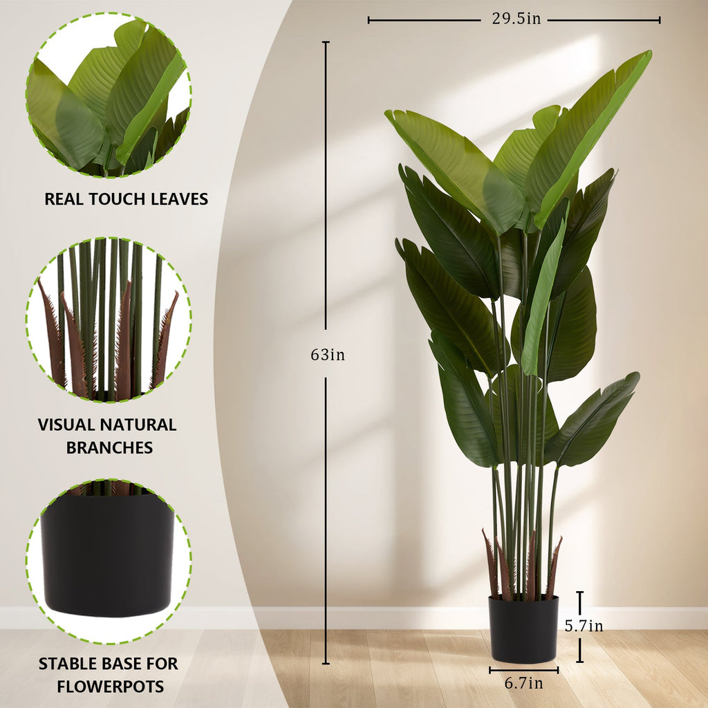 Artificial Bird of Paradise Plant - 5.2ft Tall Faux Tropical Palm Tree