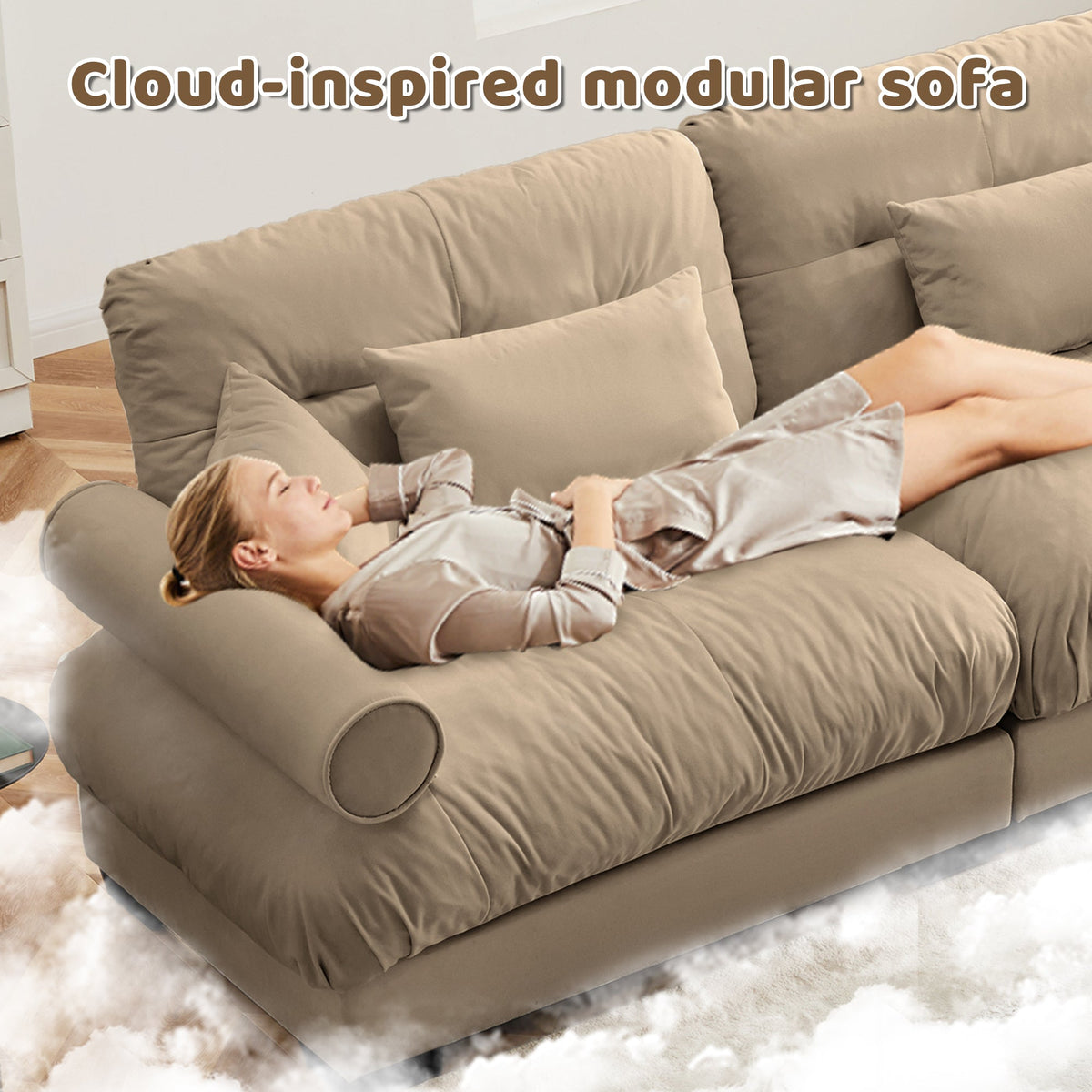 U Shaped Sectional Sofa Cloud Couch with Movable Ottomans