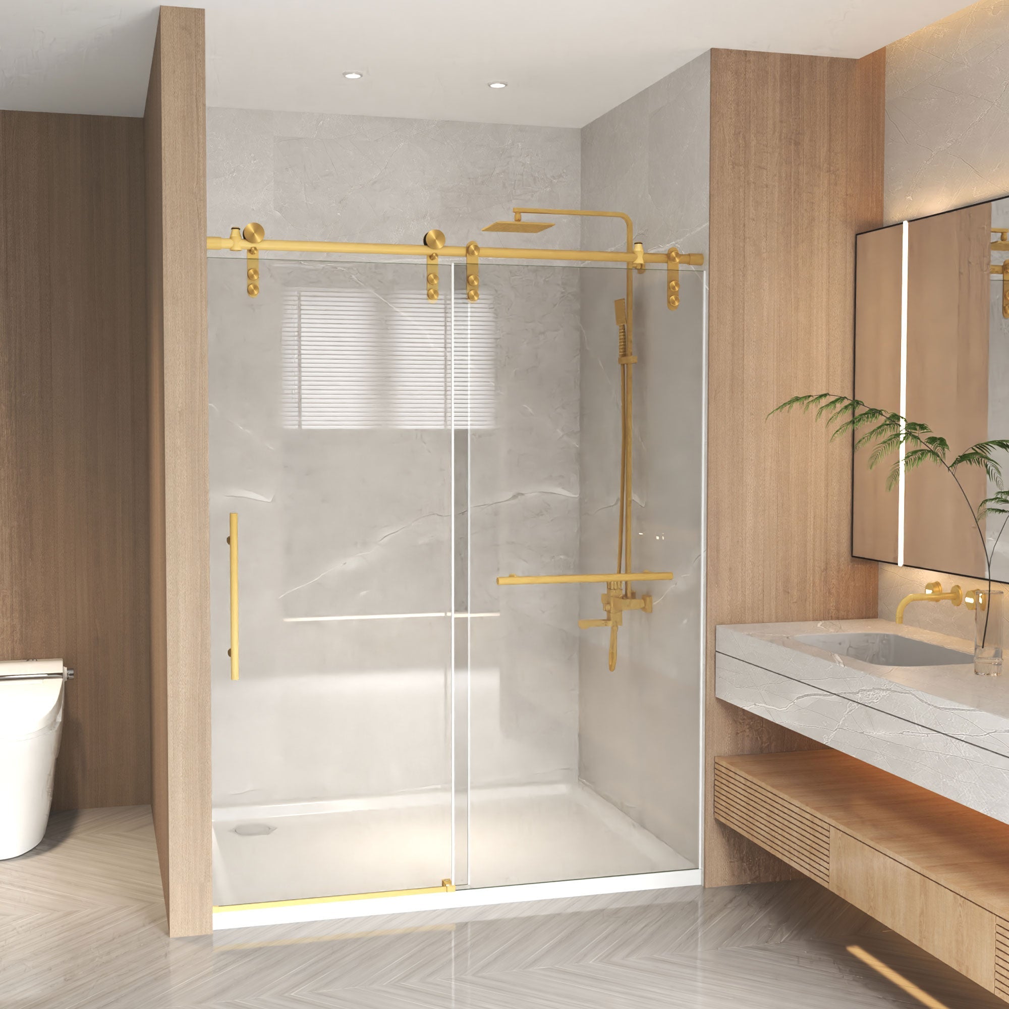 Frameless Sliding Shower Door - 76" H Clear Tempered Glass