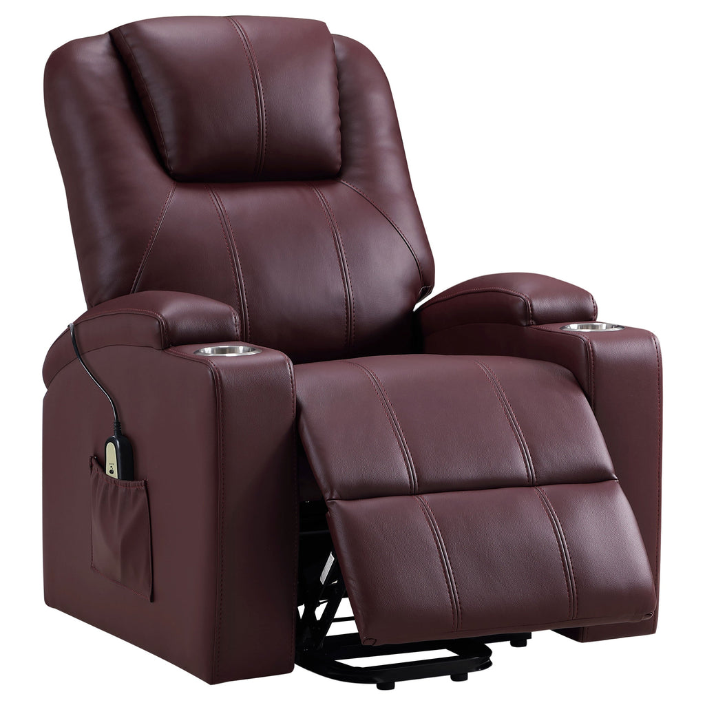Macklin Wine Upholstered Power Lift Massage Recliner