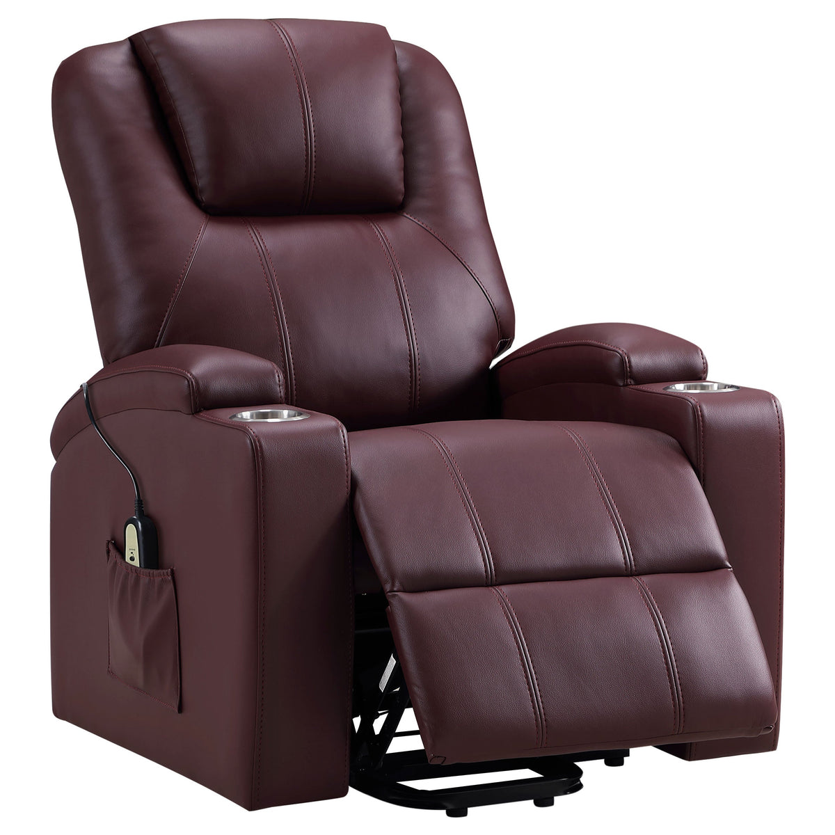 Macklin Wine Upholstered Power Lift Massage Recliner