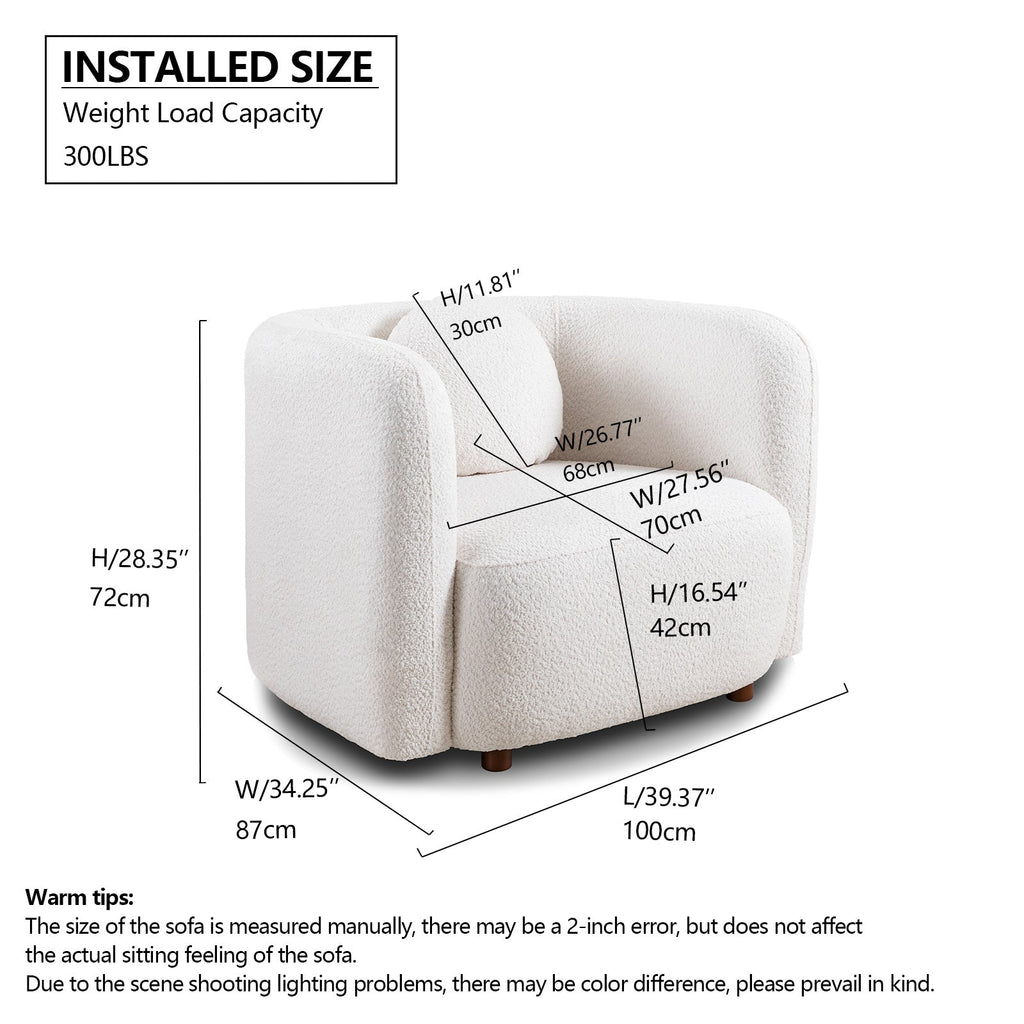 Accent Square Sofa Chair - Boucle Fabric Upholstered