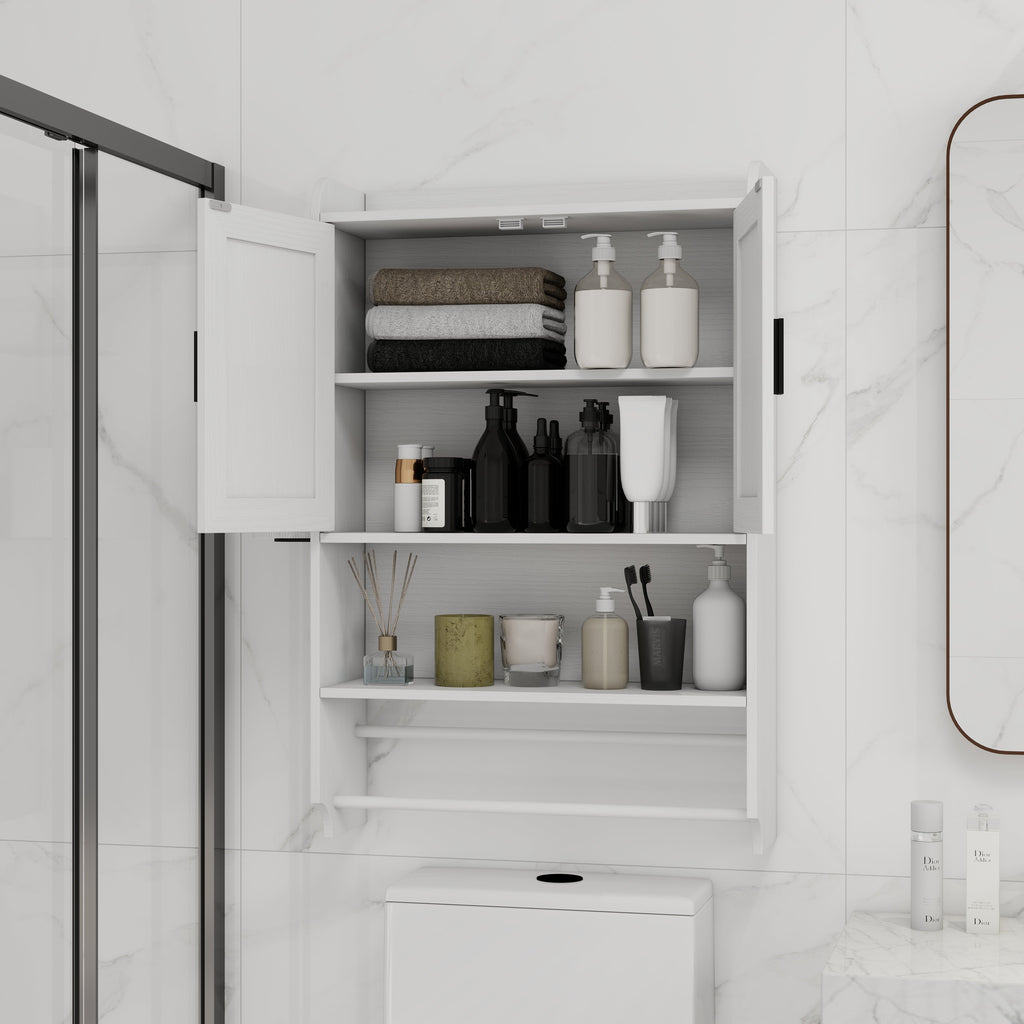Bathroom Wall Cabinet with Doors, Adjustable Shelf, Towel Bar and Paper Holder